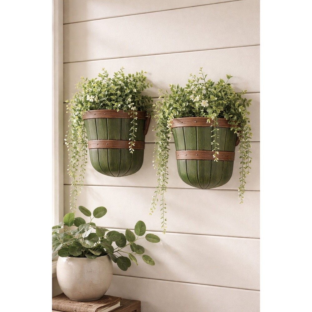 Vintage 90s Home Interiors Homco Green Bushel Basket Wall Pocket Set